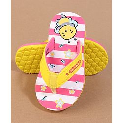 Cute Walk by Babyhug Flip Flops with Back Strap Closure Striped & Honey Bee Print - Pink