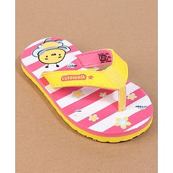 Cute Walk by Babyhug Flip Flops with Back Strap Closure Striped & Honey Bee Print - Pink