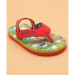 Cute Walk by Babyhug Printed Slip On Flip Flops with Back Strap- Red