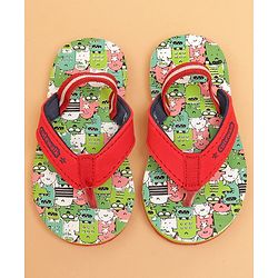 Cute Walk by Babyhug Printed Slip On Flip Flops with Back Strap- Red