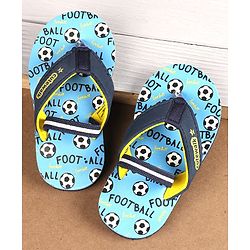 Cute Walk by Babyhug Flip Flops with Back Strap Football Print - Blue