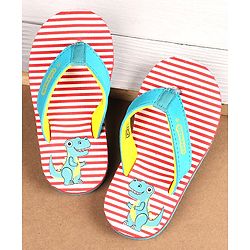 Cute Walk by Babyhug Flip Flops With Dino Print - Red & Green