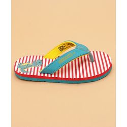 Cute Walk by Babyhug Flip Flops With Dino Print - Red & Green