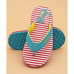 Cute Walk by Babyhug Flip Flops With Dino Print - Red & Green