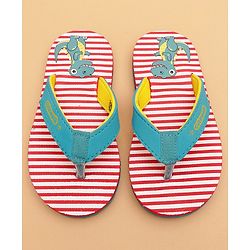 Cute Walk by Babyhug Flip Flops With Dino Print - Red & Green
