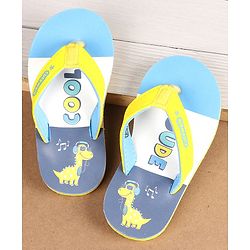 Cute Walk by Babyhug Flip Flops With Dino Print - Yellow & Blue