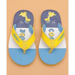 Cute Walk by Babyhug Flip Flops With Dino Print - Yellow & Blue