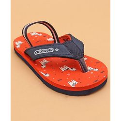 Cute Walk by Babyhug Flip Flops with Back Strap Zebra Print - Orange