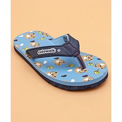 Cute Walk by Babyhug Flip Flops with Back Strap Teddy Print - Blue