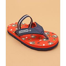 Cute Walk by Babyhug Flip Flops with Back Strap Teddy Print - Orange