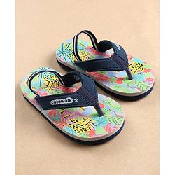 Cute Walk by Babyhug Flip Flops with Back Strap Leopard Print - Blue