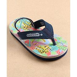 Cute Walk by Babyhug Flip Flops with Back Strap Leopard Print - Blue