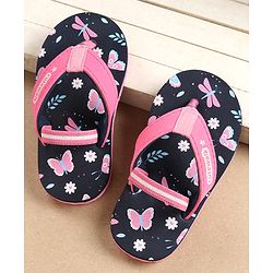 Cute Walk by Babyhug Flip Flops with Back Strap Butterfly Print - Blue