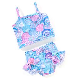 Babyhug Sleeveless Two Piece Swimsuit Shell Print - Multicolour
