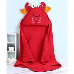 Babyhug Terry Towel With Hood and Crab Applique L 76.2 x B 76.2 cm - Red