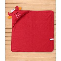 Babyhug Terry Towel With Hood and Crab Applique L 76.2 x B 76.2 cm - Red