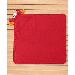 Babyhug Terry Towel With Hood and Crab Applique L 76.2 x B 76.2 cm - Red