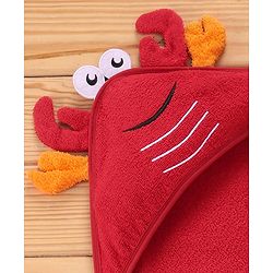 Babyhug Terry Towel With Hood and Crab Applique L 76.2 x B 76.2 cm - Red