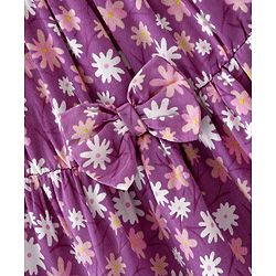 Babyhug 100% Viscose Woven Half Sleeves Frock with Floral Print & Bow Applique - Purple