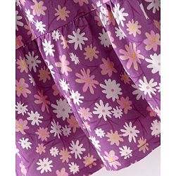 Babyhug 100% Viscose Woven Half Sleeves Frock with Floral Print & Bow Applique - Purple