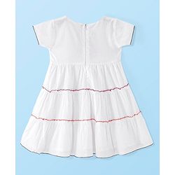 Babyhug Cotton Embroidered Half Sleeves Kurta & Knit Churidar Set With Crush Dupatta - White