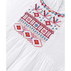 Babyhug Cotton Embroidered Half Sleeves Kurta & Knit Churidar Set With Crush Dupatta - White