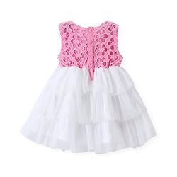 Babyhug Woven Sleeveless Frock with                                                                      Frill &  Floral Lace - Pink