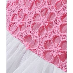 Babyhug Woven Sleeveless Frock with                                                                      Frill &  Floral Lace - Pink