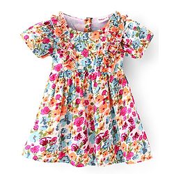 Babyhug Rayon Woven Half Sleeves Frock Floral Print - Multicolor