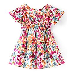 Babyhug Rayon Woven Half Sleeves Frock Floral Print - Multicolor