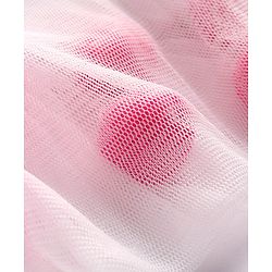 Babyhug Woven Half Sleeves Off Shoulder Striped Frock With Mesh Overlay & Bow - Pink