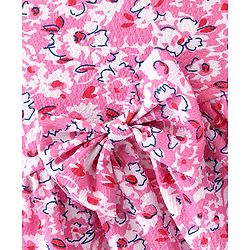 Babyhug Woven Sleeveless Frock with Floral Print & Bow Applique - Pink