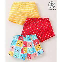 Babyhug 100% Cotton Knit Antibacterial Trunks Teddy Print Pack of 3 - Yellow Red & Blue