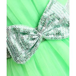 Babyhug Woven Cap Sleeves Party Wear Tiered Dress with Bow Applique - Neon Green