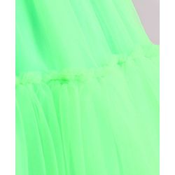 Babyhug Woven Cap Sleeves Party Wear Tiered Dress with Bow Applique - Neon Green