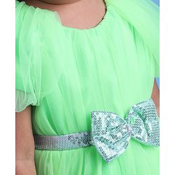 Babyhug Woven Cap Sleeves Party Wear Tiered Dress with Bow Applique - Neon Green