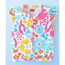 Babyhug 100% Cotton Interlock Knit Frill Sleeves Antibacterial Front Open Vest Stripes & Floral Pack of 2 - Multicolor