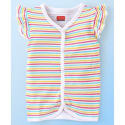 Babyhug 100% Cotton Interlock Knit Frill Sleeves Antibacterial Front Open Vest Stripes & Floral Pack of 2 - Multicolor