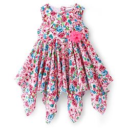 Babyhug 100% Viscose Woven Sleeveless Frock with Floral Print & Applique - Multicolour