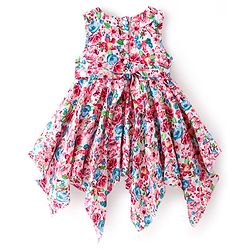 Babyhug 100% Viscose Woven Sleeveless Frock with Floral Print & Applique - Multicolour