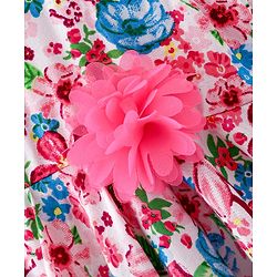 Babyhug 100% Viscose Woven Sleeveless Frock with Floral Print & Applique - Multicolour