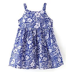 Babyhug Cotton Blend Woven Sleeveless Frock Floral Print - Blue