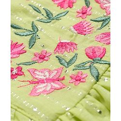 Babyhug Cotton Woven Frill Sleeves Frock with Floral Embroidery - Mint