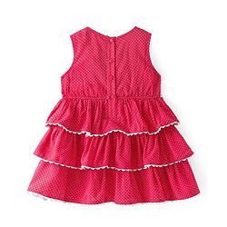 Babyhug Cotton Woven Sleeveless Layered Frock with Polka Dots Print & Bird Embroidery - Red