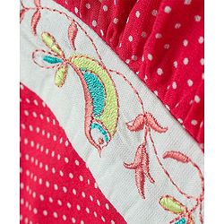 Babyhug Cotton Woven Sleeveless Layered Frock with Polka Dots Print & Bird Embroidery - Red