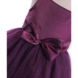 Babyhug Sleeveless Fit and Flare Glittery Party Frock with Bow Applique - Aubergine