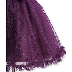 Babyhug Sleeveless Fit and Flare Glittery Party Frock with Bow Applique - Aubergine