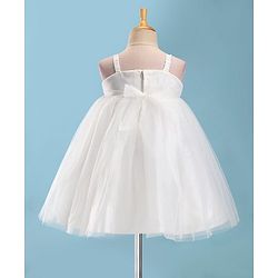 Babyhug Sleeveless  Dress With Corsage & Floral Applique -White