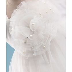 Babyhug Sleeveless  Dress With Corsage & Floral Applique -White