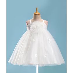 Babyhug Sleeveless  Dress With Corsage & Floral Applique -White